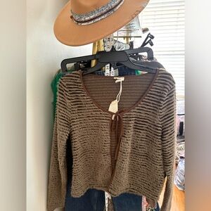 Hem & Thread Brown Textured Tie-Front Women's Cardigan